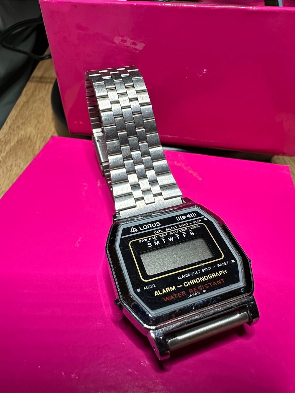 Lorus Black and Silver Digital Alarm Chronograph Watch